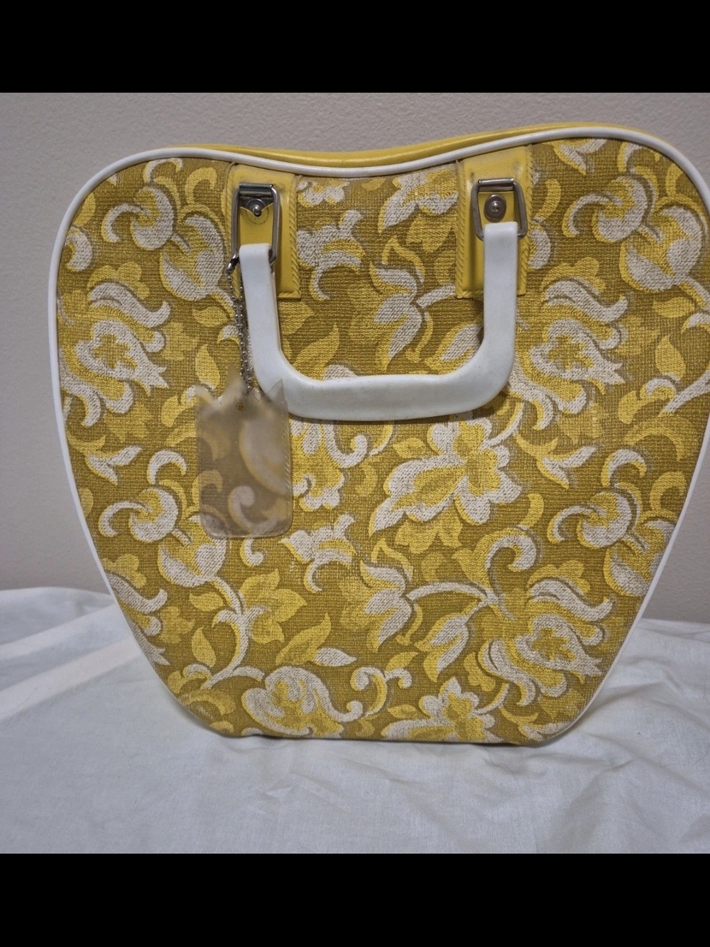 VTG 70s Brunswick Yellow Floral Bowling Bag / Retro Tapestry Handbag Purse
